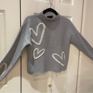 Rachel Zoe Gray Sweater with White Heart Accents